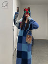 YANYAN KNITS 24 Autumn and Winter Plaid Hoodie Dress YYK-YYW24-1631-LAN Blue
